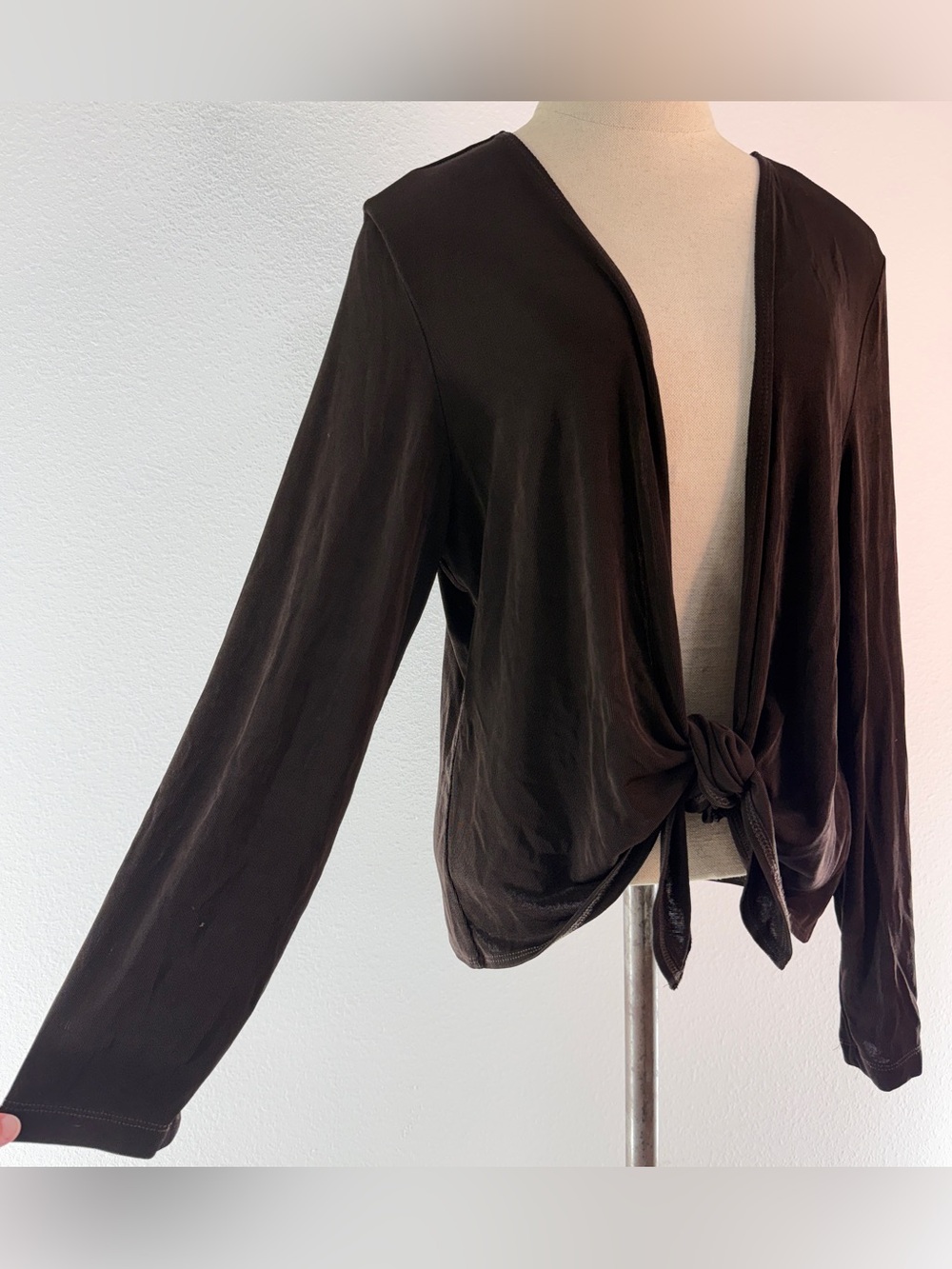 Chicos Travelers Brown Tie Front Cardigan Slinky Knit Western Boho Casual Large